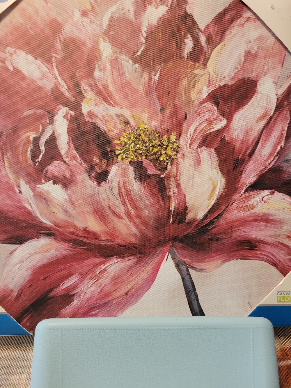 Pink Floral Canvas Wall Art with Gold Accents